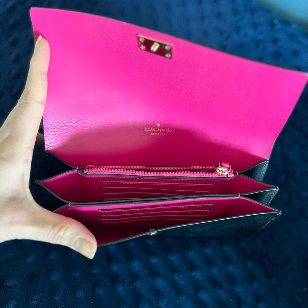 Kate Spade Black and Pink Wallet with Gold Clasp